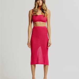 NWT Ronny Kobo Kitsi Knit Matching Coord Top & Skirt Set in Raspberry Pink